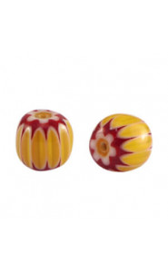 Millefiori bead 6x7mm - Dark yellow-red